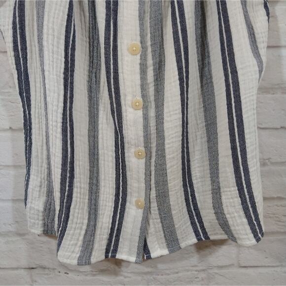 L Gap White Blue Striped Muslin Gauze Button Down Tank Top Shirt NWT Size MP - Picture 4 of 7